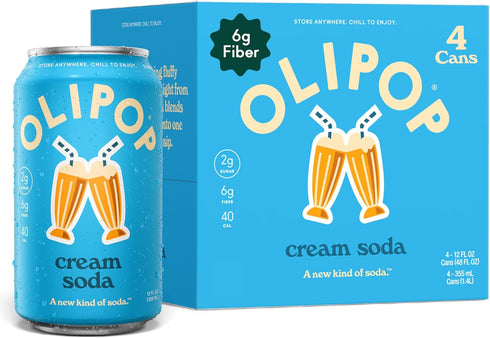 OLIPOP Prebiotic Soda Pop, Cream Soda, Prebiotics, Botanicals, Plant Fiber, 12 fl