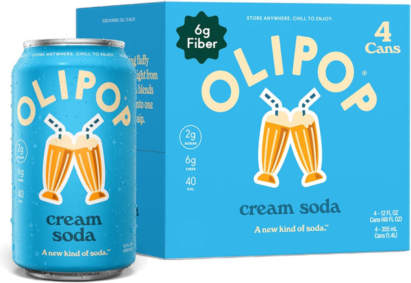 OLIPOP Prebiotic Soda Pop, Cream Soda, Prebiotics, Botanicals, Plant Fiber, 12 fl
