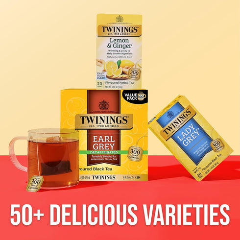 100 Count (Pack 1), 100 Twinings Decaffeinated Earl Grey Black Tea Individually Wrapped Bags, of Flavoured with Citrus