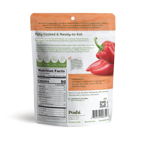 6 Pack, 5.4 oz POSHI Flame Roasted Red Peppers in Extra Virgin Olive Oil Natural, Keto, Vegan, Non GMO, Low Carb +