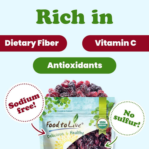 1 Food to Live - Organic Delightful Berries Mix, Pound - A Blend of Non-GMO Dried Cherries & Cranberries. Gently