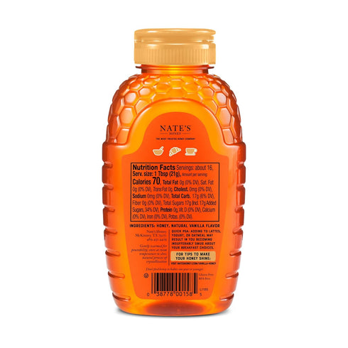 100% 12 oz Nate's Vanilla Honey for Brunch - Made with Pure Honey and Vanilla - Squeeze Bottle - Great for Pancakes