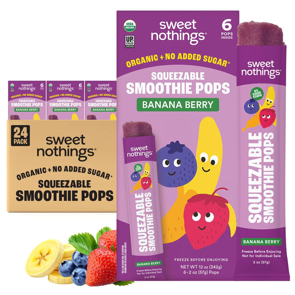 Sweet Nothings, Banana Berry, USDA Organic Kids' Squeezable Fruit Smoothie Popsicle Pops,