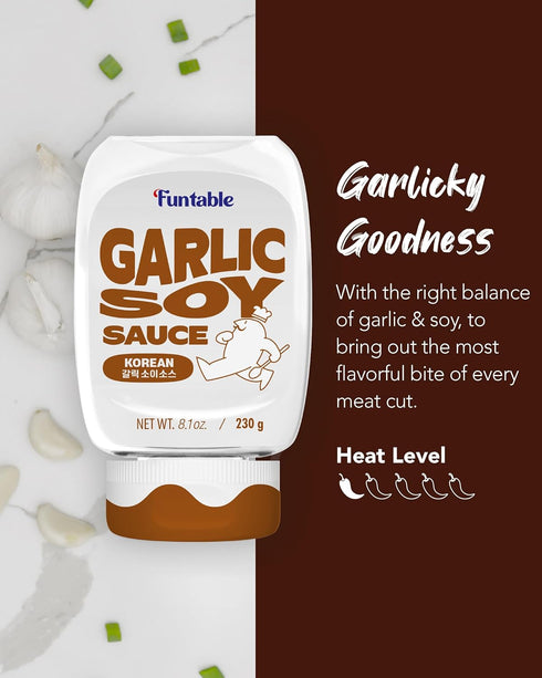 (8.1 oz, 230g) Funtable Garlic Soy Sauce (Halal) - Korean Authentic Garlic Flavored Sweet Sauce, Ideal for Dipping