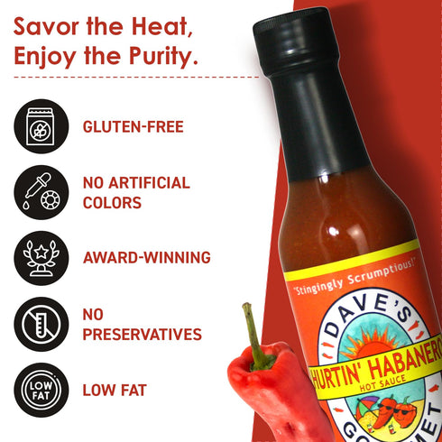 5oz (Pack 3) Dave's Gourmet Hurtin' Habanero Hot Sauce - Balanced Moderate Heat with Habanero, Garlic & Spices - Hot