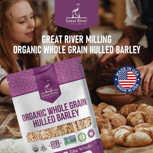 5 Lb Great River Milling Organic Hulled Barley Grain | Whole Grain Barley for Home Milling, Cooking, and Baking | High