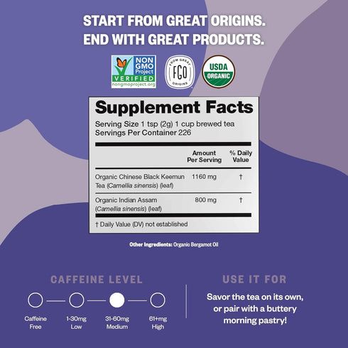 16 16oz, Packaging (Pack 1) FGO Organic Earl Grey Black Tea, Ounce Loose Leaf Bulk Resealable Bag, May Vary