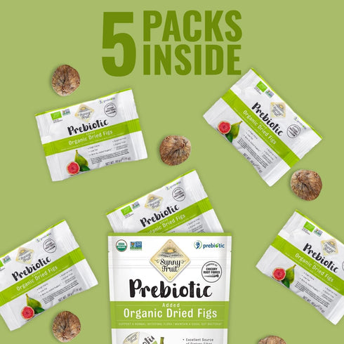 (6 (5) 1.76oz Packs ORGANIC Prebiotic Dried Figs - Sunny Fruit - bags) - Portion per Bag | High Fiber Dried Fruit | No