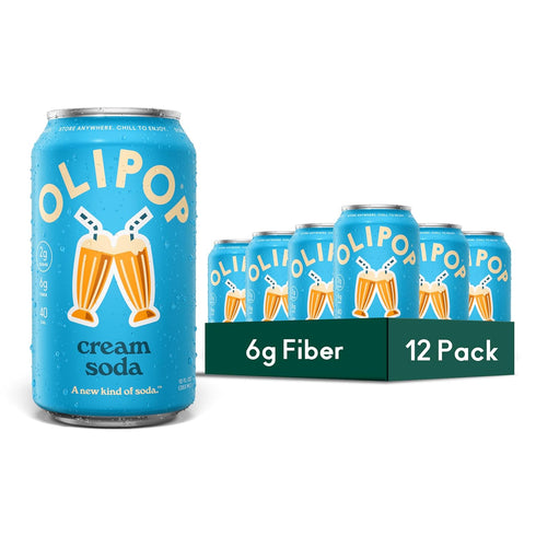 OLIPOP Prebiotic Soda Pop, Cream Soda, Pantry Pack Packed with Prebiotics, Fiber,