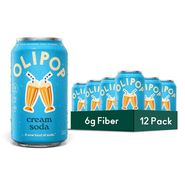 OLIPOP Prebiotic Soda Pop, Cream Soda, Pantry Pack Packed with Prebiotics, Fiber,