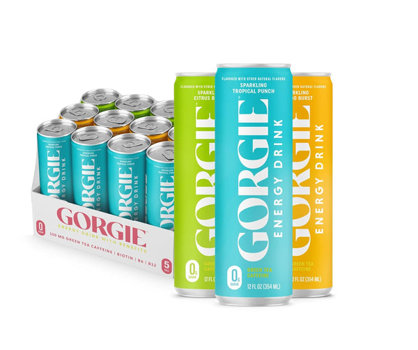 GORGIE Tropical Variety, Sugar-Free Natural Energy Drink Sparkling, Healthy Energy Drinks -