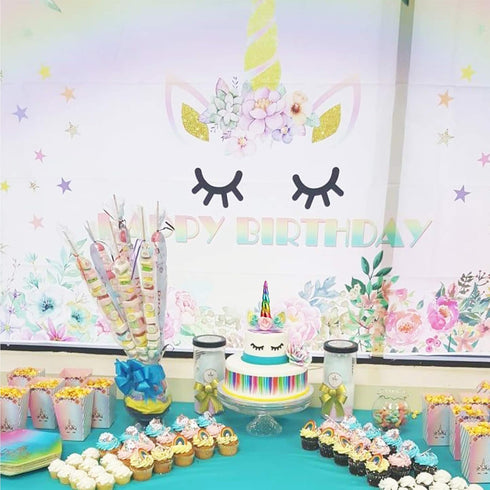 Unicorn Cake Topper, Handmade Rainbow Horn Happy Birthday Party Decoration Supplies, Reusable Cake Toppers with
