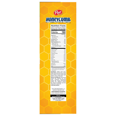 Honeycomb 19 oz Honey Flavored Sweetened Corn and Oat Breakfast Cereal, Box