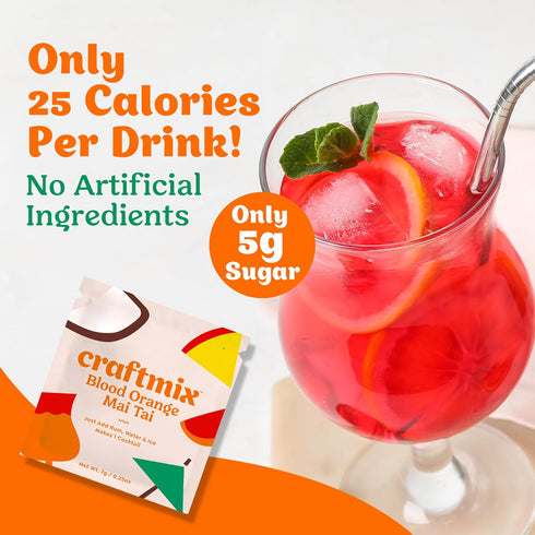 Packets 24 Pack Craftmix Blood Orange Mai Tai Cocktail & Mocktail Drink Mixer, Skinny Mixes - Water Flavoring - Made