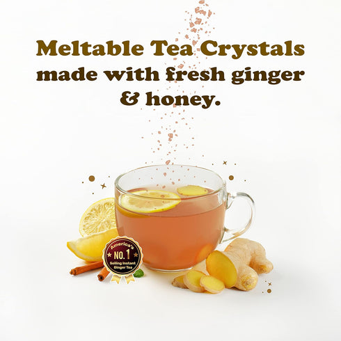Pocas 20 Packets Honey Ginger Instant Tea Powder, Mint Flavor, Real Ginger Extract & Sweetener, Caffeine-Free Tea