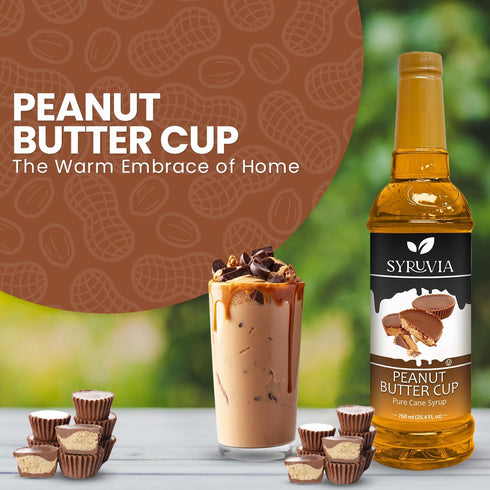 6-Pack, 25.4 oz, Peanut Butter Cup Syrup by Syruvia fl Wholesale Coffee Syrup Shops, Cafes, Baristas, Bistros