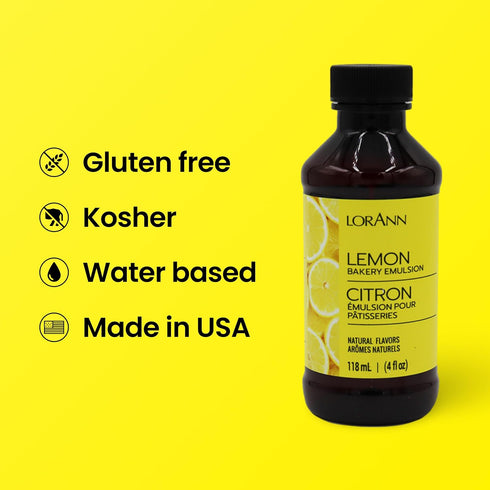 Lorann Oils Lemon Bakery Emulsion, Perfect for Amplifying Citrus Tones in Cakes, Gluten-Free