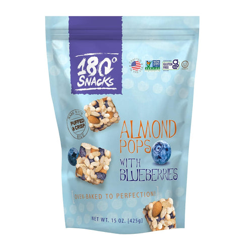 180 Snacks Almond Rice Pops with Blueberries - Tasty, Bite-Size Healthy Snacks