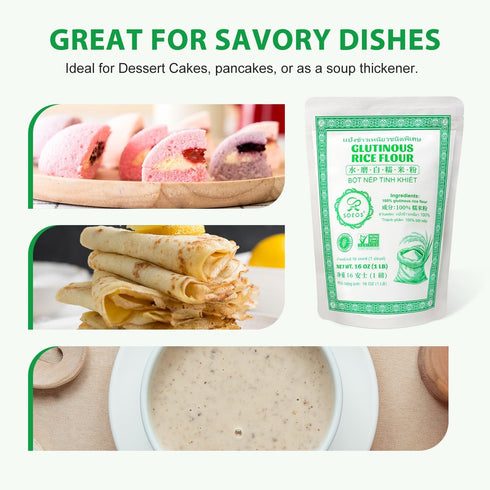 16 oz (1lb), Soeos Glutinous Rice Flour, Fine Grind Sticky Rice Powder, Gluten-Free Baking Flour for Mochi, Dumplings
