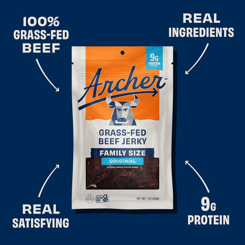Packs, 7 oz (Pack 1) Archer Jerky Grass Fed Beef Jerky - Beef Snack Bags Bulk, Individual Protein Snack, Gluten Free