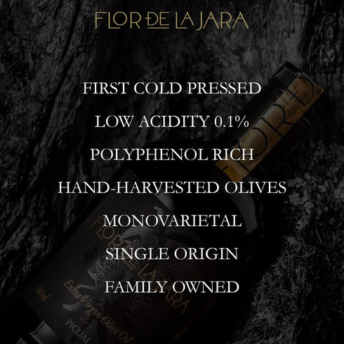 (0,1%), 16.9 oz (500ml) FLOR DE LA JARA Premium Extra Virgin Olive Oil from Spain, First Cold Pressed, Polyphenol-Rich