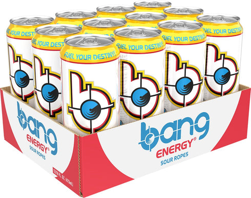 16-Ounce Pack 12 Bang Energy Sour Ropes, Sugar-Free Energy Drink, |