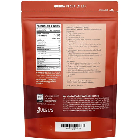 2 lb Judee's Quinoa Flour - Made In USA, Non-GMO, Vegan - Great for Making Pancakes, Muffins, Pie Crusts, Quiches