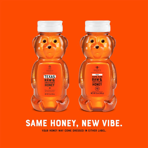 100% 12 oz. Nate's Texas Pure, Raw & Unfiltered Honey - Squeeze Bottle - All-natural Sweetener
