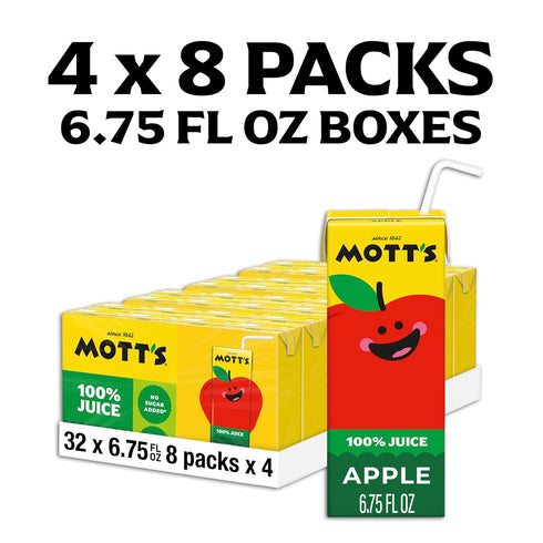 100% 6.75 Oz 32 Count (4 Packs 8), 2 100% Mott's Original Apple Juice, Fl Boxes, Of Servings Of Fruit, Fruit Juice