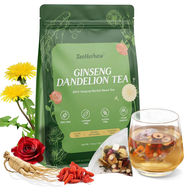 ZenHerbaw Ginseng Goji Berry Dandelion Herbal Tea 12 Herb Kidney Cleanse Detox Blend,