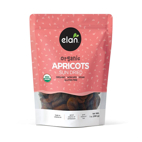 8 pack 7 oz Elan Organic Sun-Dried Apricots, Dried Fruits, No Sulphites, No Sugar Added, Non-GMO, Vegan, Gluten-Free