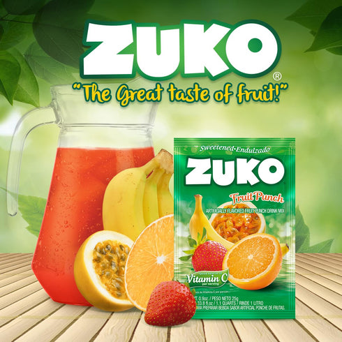 48 Packets Zuko Fruit Punch Powdered Drink Mix, No Added Sugar Needed, Ct Individual