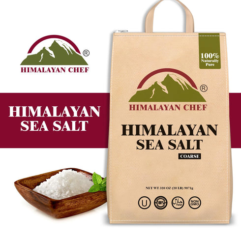 320 Himalayan Chef Sea Salt, Coarse Grain, Ounces Resealable Bag, Pure & Natural Sun Dried Sea Salt, Unrefined, Gluten