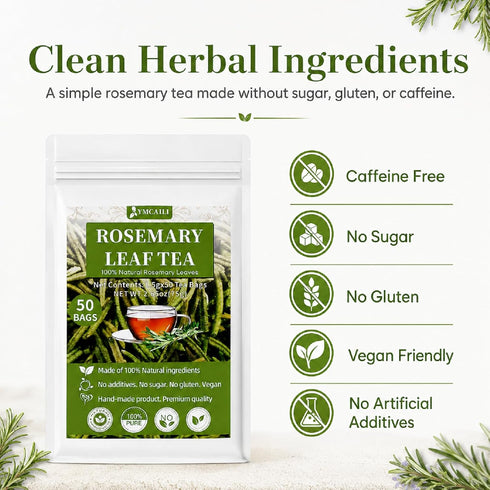 50 Count, 100% Rosemary Tea Bags - Pure Dried Rosemary Leaves, Caffeine-Free Herbal Tea, Natural & Aromatic
