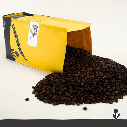 12oz (Pack 1) GROUNDWORK Black Gold Whole Bean Coffee Dark Roast Blend - USDA Organic Signature Blend Coffee Beans