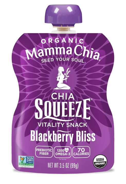 Mamma 24- 3.5 70 Chia Organic Vitality Squeeze Snack, Blackberry Bliss, Ounce Chia Pouches. USDA Organic, Non-GMO