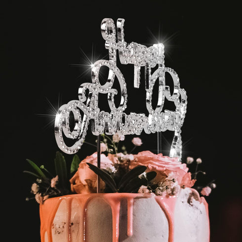 Happy Anniversary Cake Topper, Wedding Anniversary Crystal Rhinestone Party Decoration, Silver