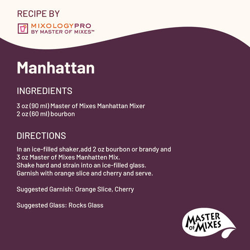 1 (33.8 Oz), Pack 3 Master of Mixes Manhattan Drink Mix, Ready To Use, Liter Bottle Fl
