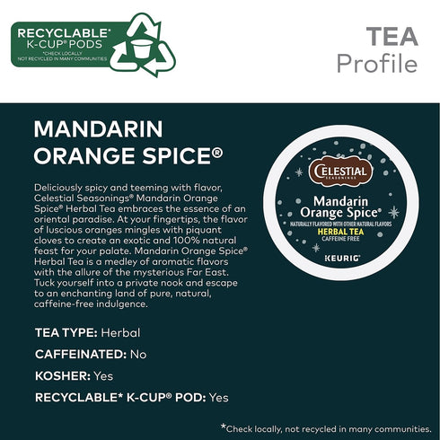 Celestial Seasonings 24/Box (14735) Mandarin Orange Spice Herbal Tea, Keurig K-Cup Pods
