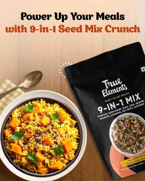 9 1 8.82 Oz True Elements in Snack Mix - Mix of Pumpkin, Watermelon, Flax, Chia, Sunflower, Peanuts, Soynuts, Almonds