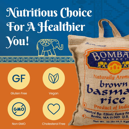 Bombay Market 10-pounds Bombay Basmati Brown Rice, Sack