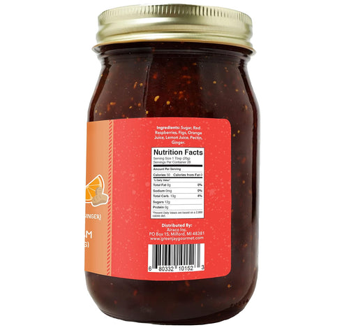 20 Green Jay Gourmet FROG Jam - All-Natural Raspberry Jam with Figs, Red Raspberries, Orange Juice & Ginger - Vegan
