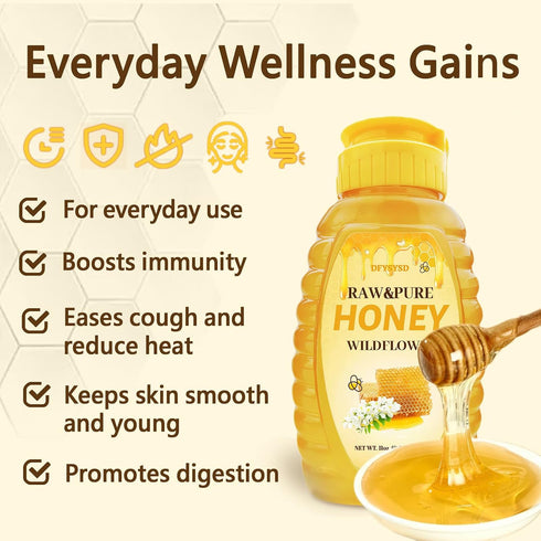 DFYSYSD 100% 11oz/312g, Wholesome Honey, Raw Unfiltered Honey, Wildflower honey, Natural and Pure, Fresh Sweetness