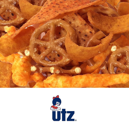60 Oz Utz Party Mix Tasty Snack Mix of Corn Nacho Tortilla, Pretzel, BBQ Corn Chip and Cheese Curl, Perfect for Vending