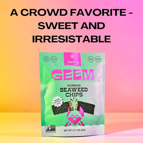4-Pack GEEM Seaweed Snacks Korean Seaweed Chips with Rice Crisps & Sesame | Crunchy, Oil-Free Snack | Vegan, Non-GMO |