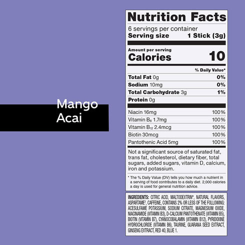 3 6 Packets 18 Pure Kick Energy Drink Mix Mango Acai - Boxes with Each - Total Servings - Powdered Drink Mix