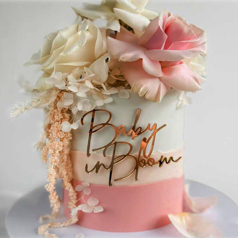 lvbeybc Gold Baby in Bloom Cake Topper,Baby Shower Cake Sign,Pregnancy Reveal,Acrylic Baby shower Cake Side