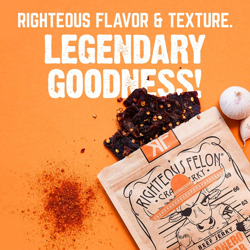 2 Pack 3 Righteous Felon Beef Jerky - Habanero Escobar Flavor - All-Natural - Locally Sourced & Dried Beef Jerky