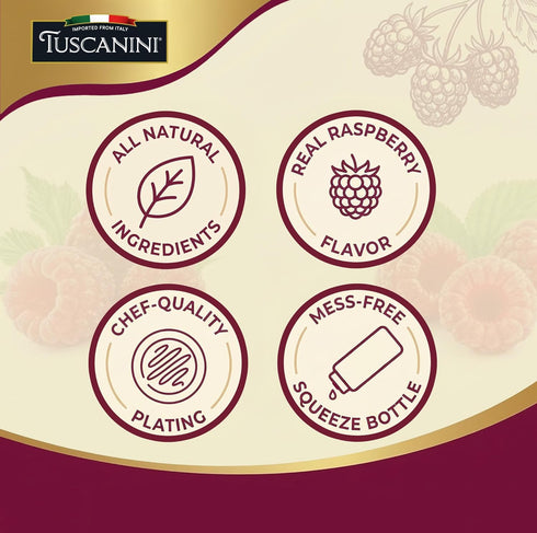 Sauce,10.6 oz Tuscanini Italian Premium Raspberry | Made in Italy | Gourmet Fruit Syrup for Cheesecake, Plating