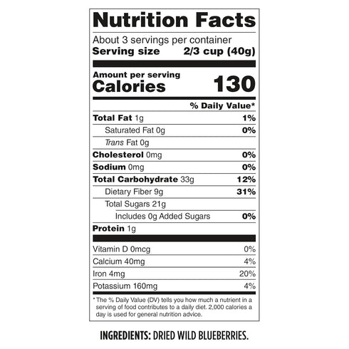 Wyman's Whole Dried Wild Blueberries, 100% Wild Blueberries, No Sugar Added, Resealable Bag - 4.5oz